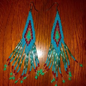 Turquoise Beaded Dangle Earrings
